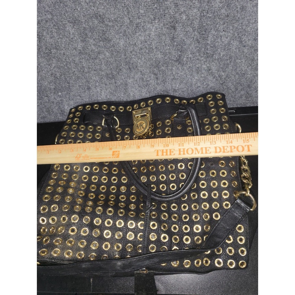 Michael Kors Grommet Hamilton Studded Satchel Bag Gold Hardware Black Leather - Picture 11 of 11
